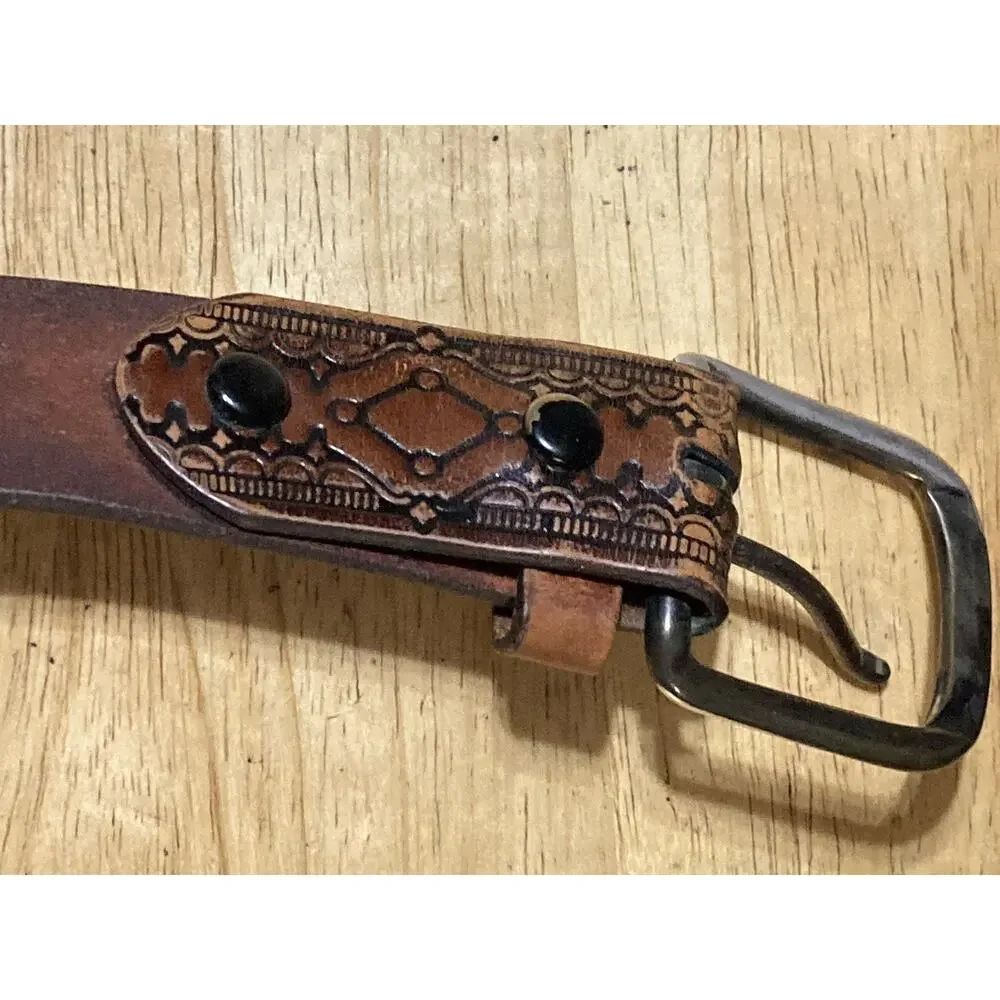 Tooled Men’s Leather‎ Belt Size 44 Brown Black Embossed